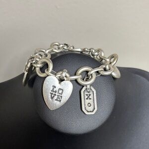 Fossil Silver Chain Charm Bracelet with Heart and Tag